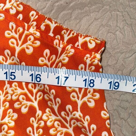 LOFT Tank Top Orange Pattern Ruffle Size Medium‎ Petite New - Picture 7 of 9